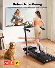 Folding Treadmill with 10% Incline, 2.5 HP Walking Pad with Handle Bar, 300 lb Capacity Treadmills for Home/Office, Foldable Treadmill with App & Speaker, 0.6-10 MPH