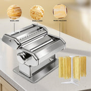 3-in-1 Pasta Maker Machine - 9 Thickness Stainless Steel Roller with Pasta Cutter, Ravioli Maker & Drying Rack - Manual Hand Crank Pasta Roller for Homemade Fresh Noodles