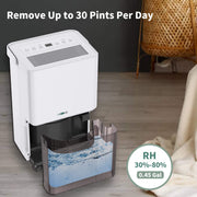 30 Pint Dehumidifier - for Basement with Activated Carbon Filter,Ultra Quiet, Humidity Sensor, Auto Shut Off, Continuous Drainage Hose - Ideal Dehumidifiers for Home, 1500 Sq Ft Dehumidifiers