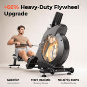 16-Level Dual-Rail Magnetic Rowing Machine, App-Ready Monitor, Standard Seat, Gray, 300 lb Capacity