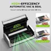 Vacuum Sealer for Food, Easy-Lock Handle with Digital Timer Built-in Cutter & Bag Storage for Sous Vide, Vacuum Sealer Machine Suitable for Dry & Moist Food Types, 1 Roll & 10 Bags