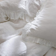 100% Linen Duvet Cover Set, 3 PCS Natural French Flax White Ruffle Duvet Cover King Size, Breathable Comfy Linen Bedding Comforter Cover with 2 Pillowcases (White, 104"X92")