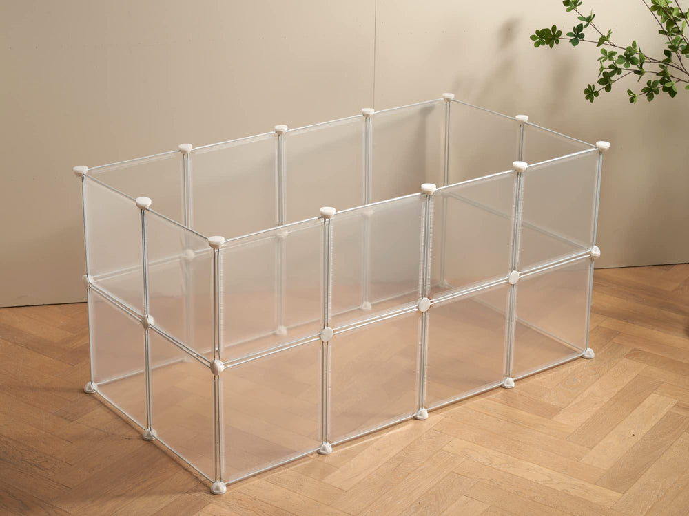 Transparent Clear Small Animal Playpen, Guinea Pig Cages, Puppy Dog Playpen, Pet Playpen, Rabbit Bunny Indoor Outdoor Fence Pen Enclosure, White Clear Plastic Playpen,12 X 12 Inch, 24 Panels