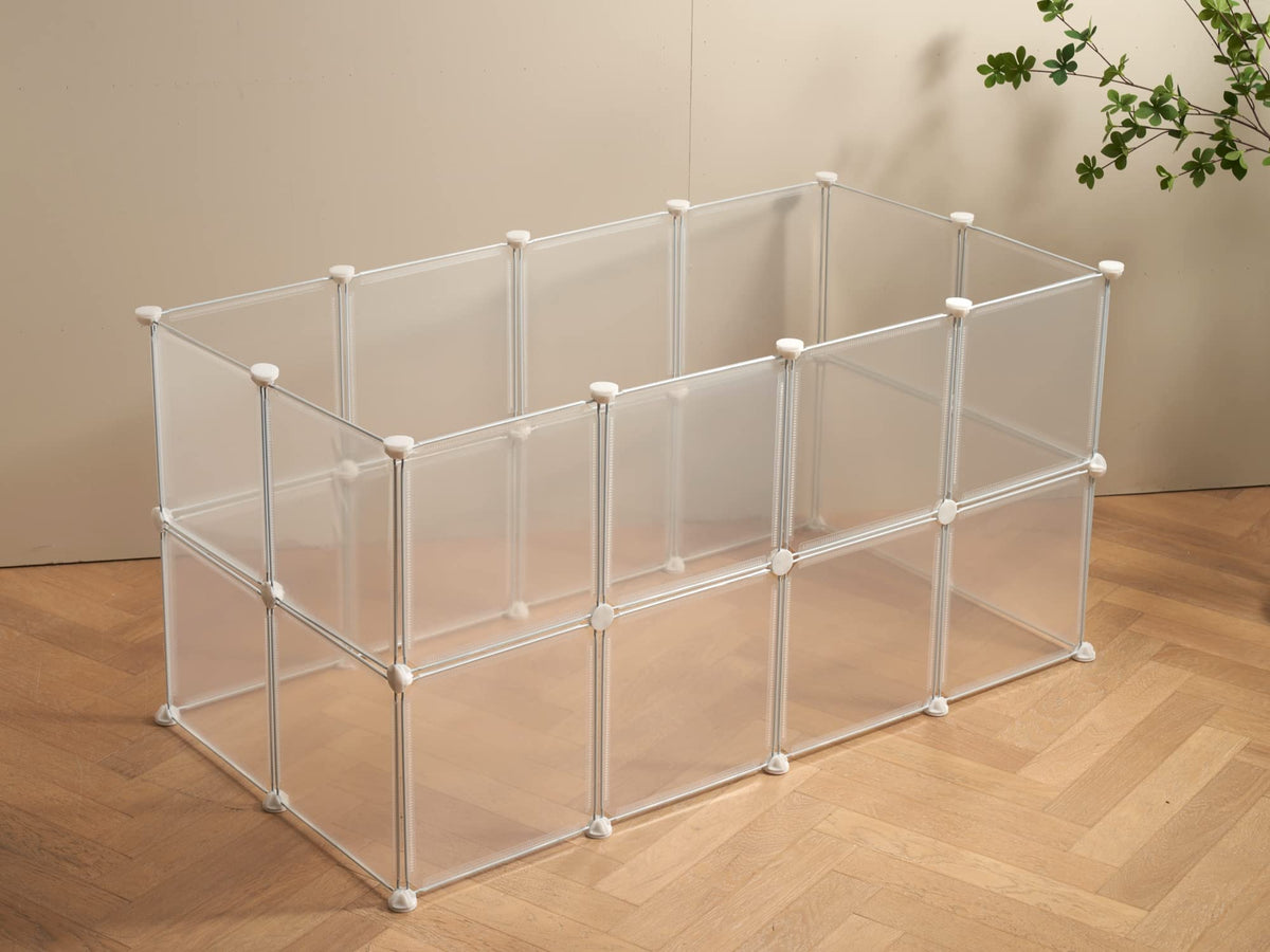 Transparent Clear Small Animal Playpen, Guinea Pig Cages, Puppy Dog Playpen, Pet Playpen, Rabbit Bunny Indoor Outdoor Fence Pen Enclosure, White Clear Plastic Playpen,12 X 12 Inch, 24 Panels