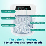 Countertop Ice Maker with Scoop, Basket and Handle, Portable Ice Machine 9 Cubes Ready in 6 Mins, 26.5lbs in 24Hrs, 2 Sizes for Home Kitchen Office Bar Party