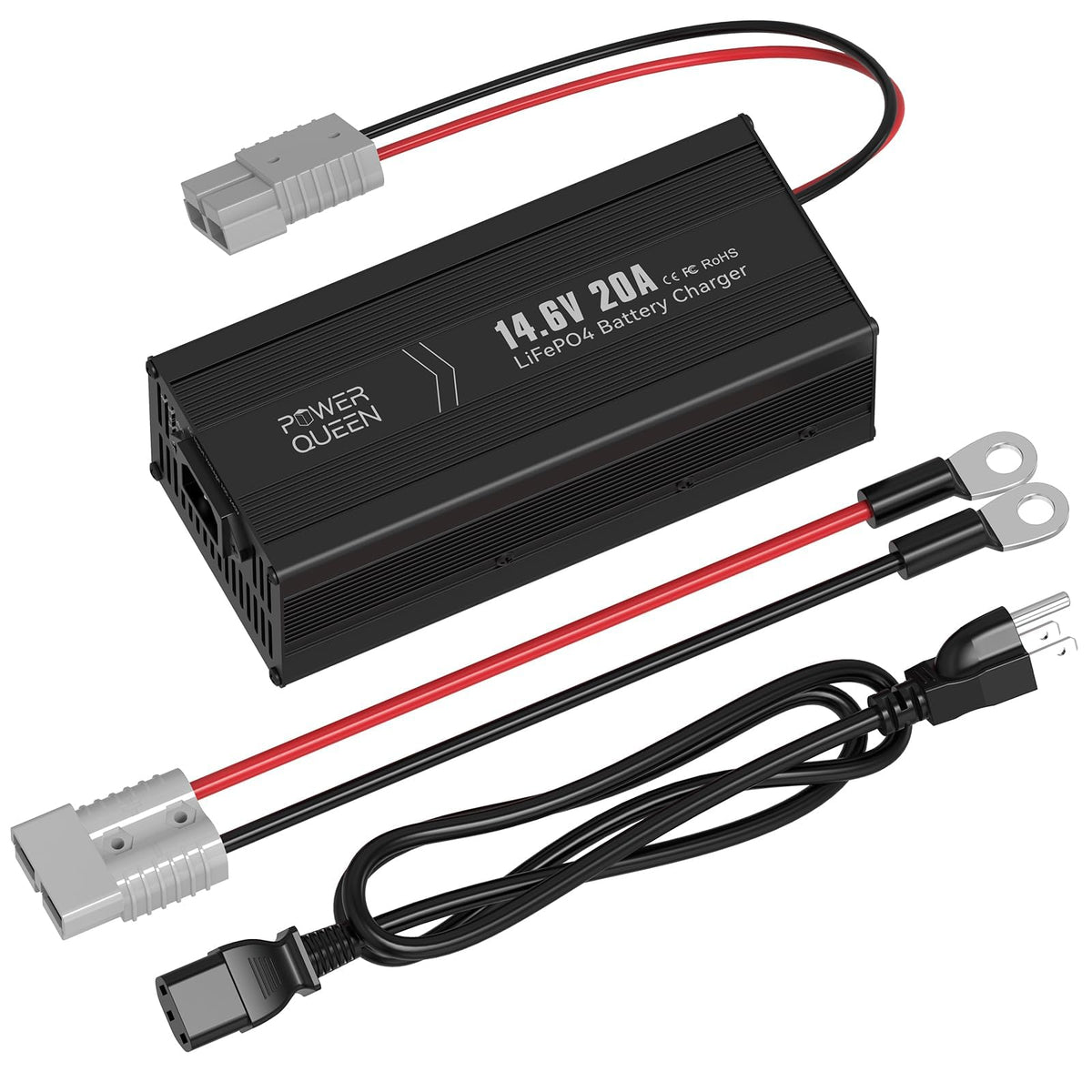 12V 20A LiFePO4 Battery Charger 14.6V Lithium Battery Charger 0V Activation, AC-DC Smart Automatic Charger, Anderson Connector, LED Indicator for Lipo Lithium Iron Phosphate Battery