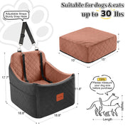 Dog Car Seat for Small/Medium Dogs, Memory Foam Dog Booster Seat, Travel Safety Pet Car Seat with Washable Removable Cover, Storage Pockets for Dogs up to 35 lbs((Black/Brown, Medium)
