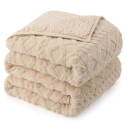 Weighted Blanket Queen Size 15lbs for Adults, Beige, 60 x 80 inches Soft Jacquard Sherpa,Fluffy Cozy Sofa Throw Blankets for Sleep Natural and Calming,Machine Washable,Filled with Glass Beads