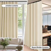 Room Divider Blackout Curtains & Ceiling Curtain Track Set Wall Mount Extra Wide Track Curtains Flexible Sliding Curtain Rod Room Separation Privacy（W 216 x H 96 in Beige Drape & Black Rail）