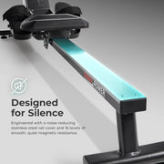 16-Level Magnetic Rowing Machine with Extended Slide Rail, App-Ready Monitor, Wide Seat, Charcoal, 330 lb Capacity
