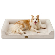 Orthopedic Dog Bed for Extra Large Dogs, U Shaped XL 44x32 inch Non-Slip Soft Warm Pet Sofa with Bolster Side, Washable Removable Waterproof Cover, Couch with Portable Handle, Beige