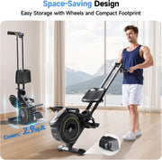 16-Level Dual-Rail Magnetic Rowing Machine, App-Ready Monitor, Wide Seat, Gray, 330 lb Capacity