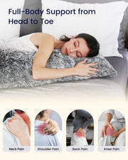 Fluffy Body Pillow, Full Body Pillows for Adults, Long Pillow for Sleeping with Removable Cover and Adjustable Filling for Side Sleeper & Pregnancy，Large and Firm Pillow, Machine Washable(Grey)
