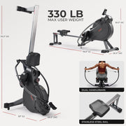 16-Level Magnetic Rowing Machine with Extended Slide Rail, LCD Monitor, Wide Seat, Charcoal, 250 lb Capacity