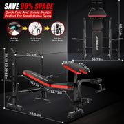 Weight Bench Set for Home Gym, 6-in-1 900LB Foldable Bench Press ASTM-Certified, 72-Position Adjustable Workout Bench with Leg Extension, Leg Curl, Preacher Curl, Squat Rack for Full Body