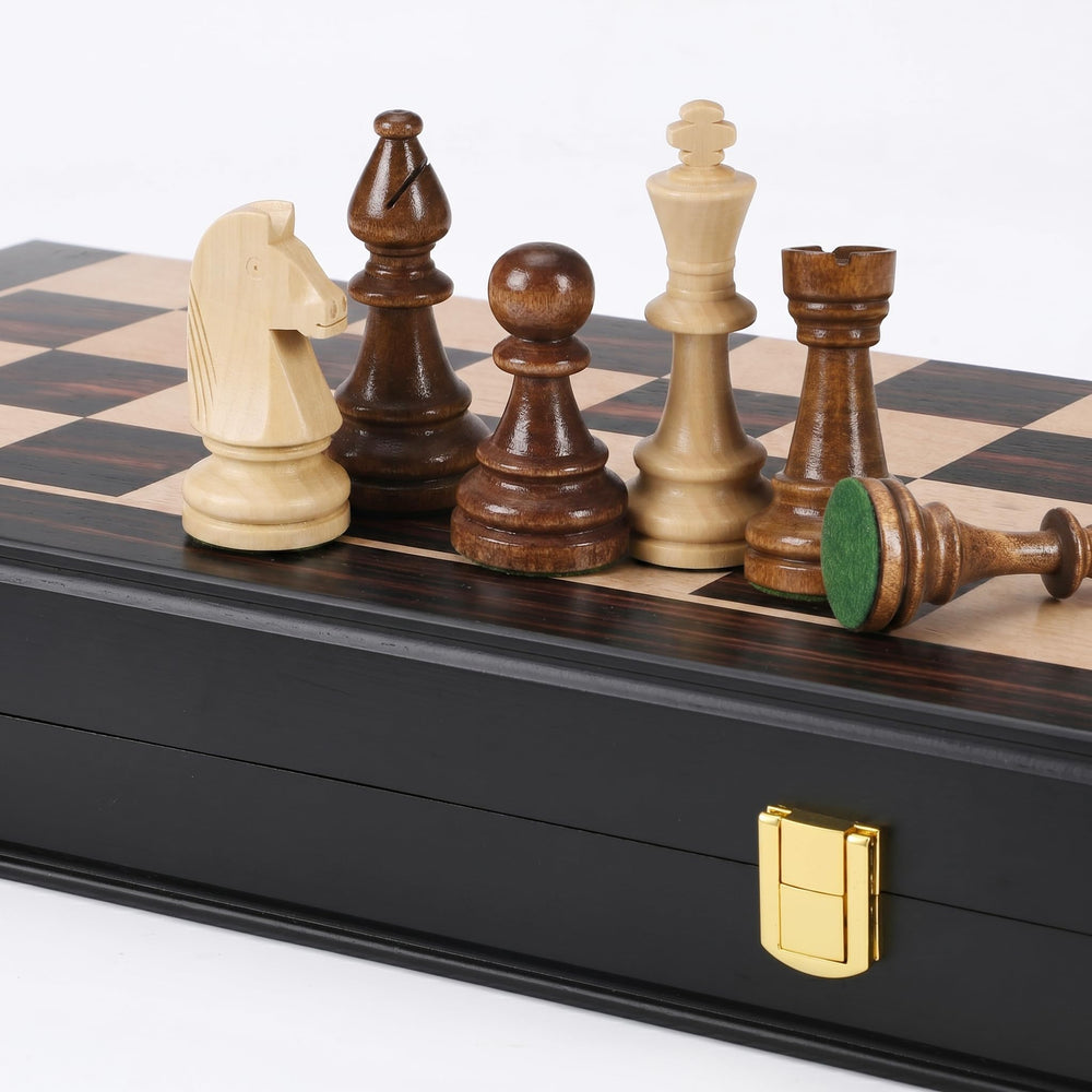 17" Wooden Chess Set, Large Handcrafted Folding Chess Board Weighted Chess Pieces with Built-in Storage Slots, Classic Tournament Board Game for Adults, Premium Tabletop Gift for Family