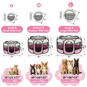 Dog Cat Pet Playpen Tent Crate Cage with Washable Pad, Medium Pink Breathable double-layer mesh Wide applicability Recovery After Surgery Portable Easy to Set up lightweight Recovering Pets