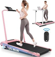 Foldable Treadmill with Incline-Walking Pad with Handle Bar-Portable Walking Pad Treadmill 350+ lb Capacity-Under Desk Treadmills, 4 in 1 Running Machine LED Display/Dual Control