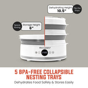 Digital Food Dehydrator, 5 SlimStore Trays, Adjustable Timer BPA-Free, Collapsible, Compact, White, EFD329WD