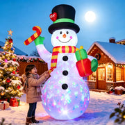 7 FT Christmas Inflatable Snowman Outdoor Decoration, Giant Blow up Snowman Holds Candy and Gift Boxes, Built-in Rotating Colourful Lights for Yard, Garden, Patio, Lawn Xmas Holiday Decor