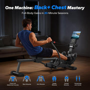 16-Level Dual-Rail Magnetic Rowing Machine, Advanced LCD Monitor, Standard Seat, Black, 250 lb Capacity