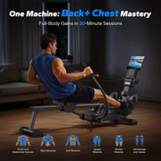 16-Level Dual-Rail Magnetic Rowing Machine, App-Ready Monitor, Wide Seat, Charcoal, 250 lb Capacity