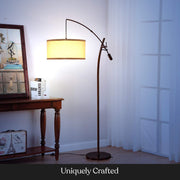 Grayson LED Floor Lamp, Modern Arc Lamp with Linen Shade for Office & Living Room, Tall, Height Adjustable Industrial Standing Lamp for Bedroom Reading, Over The Sofa - Bronze