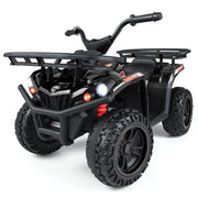 Kids ATV 4 Wheeler, 24V 5 MPH Electric Ride On Quad with LED Headlights, Music & Stories, Multi-Terrain Ride On Toy with Front & Rear Storage for Boys Girls Aged 3+ (24V, Black)