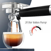 1663L Espresso Machine 20 Bar, 10mm Steam Wand for Milk Frother Pressure Gauge, Italian Pump Coffee Maker, PID Smart Control, Compact Cappuccino Machine, Latte Art, Stainless Steel, Blue