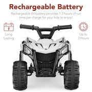 6V Kids Ride On Toy, 4-Wheeler Quad ATV Play Car w/ 1.8MPH Max Speed, Treaded Tires, Rubber Handles, Push-Button Accelerator - White