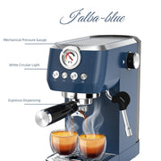 1663L Espresso Machine 20 Bar, 10mm Steam Wand for Milk Frother Pressure Gauge, Italian Pump Coffee Maker, PID Smart Control, Compact Cappuccino Machine, Latte Art, Stainless Steel, Blue