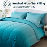7 Pieces Gradient Teal Comforter Set Queen - Lightweight Teal Green Bed in a Bag Queen Size Set, All Season Down Alternative Complete Bedding Set Flat/Fitted Sheet, Pillowcases Pillow Shams