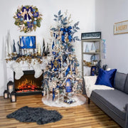 Pre-Lit Christmas Wreath for Front Door with Timer 20 Lights,Lighted Christmas Wreath Silver Blue Xmas Ball for Fireplace Window Outdoor Table Centerpiece Holiday Decoration,Magnolia Winter wreath-20