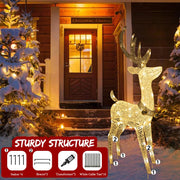 48” Pre-Lit Christmas Reindeer Outdoor Decorations Lighted Deer Glittering Light Up Deer with Gold Jingle Bell 70 LED Twinkle Lights Mesh Buck Deer for Home Lawn Yard Garden Indoor Decor