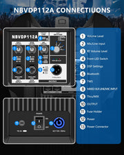 1600W 12" Powered PA Speaker & Karaoke System, Bluetooth, DJ Party