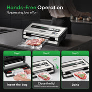 Automatic Vacuum Sealer for Food, Continuous Seal 40 Bags in 20 Mins Hands-Free Operation Food Sealer, Built-in Cutter & Roll Storage, Powerful Suction for Meal Prep & Bulk Food Storage