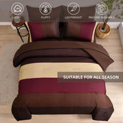 Red and Brown Comforter Set King Size, Boho Burgundy Striped Bedding Comforter Set 7 Piece Bed in a Bag, Soft Microfiber Down Alternative Farmhouse Bedding Set for All Season(104"x90")