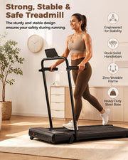 3 in 1 Under Desk Treadmill with Handrails and Incline, Portable Folding Walking Pad for Home Office, 2.5 HP Quiet Mini Treadmill with LED Display & Remote, 300 Lbs Capacity, Black