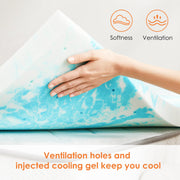 Mattress Topper King Size, Memory Foam, 3 Inch, Blue Gel Infused Cooling Pad, Ventilated, Breathable, Sleeper Sofa-Bed, RV-Bed, Thick