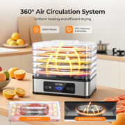 Food Dehydrator, 5 Stainless Steel Trays, 160°F Temp Control, 400W 95-160℉ Temp | 48H Timer | 360° Airflow | Adjustable Trays | BPA-Free | Dishwasher Safe | Low Noise | ETL | Recipe Included