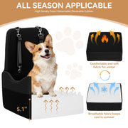 Dog Car Seat with Patented Safety System, 5" Elevated Cushion Fully Detachable Washable Cover, Memory Foam Dog Booster Car Seat for Small/Medium Dogs Up to 35 Lbs with Safety Belt