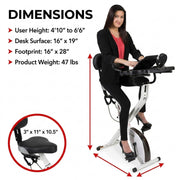 Standing Exercise Bike Desk 3.0, Adjustable Height Indoor Cycling Trainer with Laptop Tray, Portable Stationary Fitness Desk for Home Office, Foldable Exercise Workstation, Supports 300 lbs