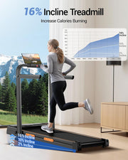 16% Walking Pad Treadmill with Incline, Foldable Treadmill with Handle Bar