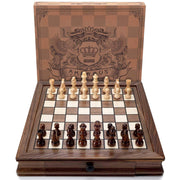 Magnetic Wooden Chess Set, 12.8" x 12.8" Walnut Chess Board Game with 2 Built-in Storage Drawers - 2 Bonus Extra Queens - Chess for Beginner, Kids and Adults, Gift Packaging