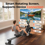 16-Level Magnetic Rowing Machine with Extended Slide Rail, Advanced LCD Monitor, Standard Seat, Charcoal, 350 lb Capacity