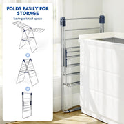 Large Stainless Steel Clothes Drying Rack Fully Assembled, Drying Rack Clothing with Height-Adjustable, Foldable Gullwings Laundry Rack, Indoor Outdoor Use, Blue