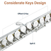 Closed Hole C Flute - Musical Instrument, Beginner/Intermediate Flute in Band & Orchestra, Nickel