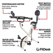 Standing Exercise Bike Desk 3.0, Adjustable Height Indoor Cycling Trainer with Laptop Tray, Portable Stationary Fitness Desk for Home Office, Foldable Exercise Workstation, Supports 300 lbs