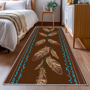 Tribal 3x10 Runner Rug, Feather Native American Brown Runners for Hallways, Kitchen, Bedroom, Entryway, Tribal Home Decor Floor Carpet, Non Slip Washable Low Pile, 3 x 10 ft