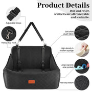 Dog Car Seat for Medium & Large Dogs Up to 55lbs, Memory Foam Cushion, Washable Cover, Safety Straps & Non-Slip Bottom(Black,Large)